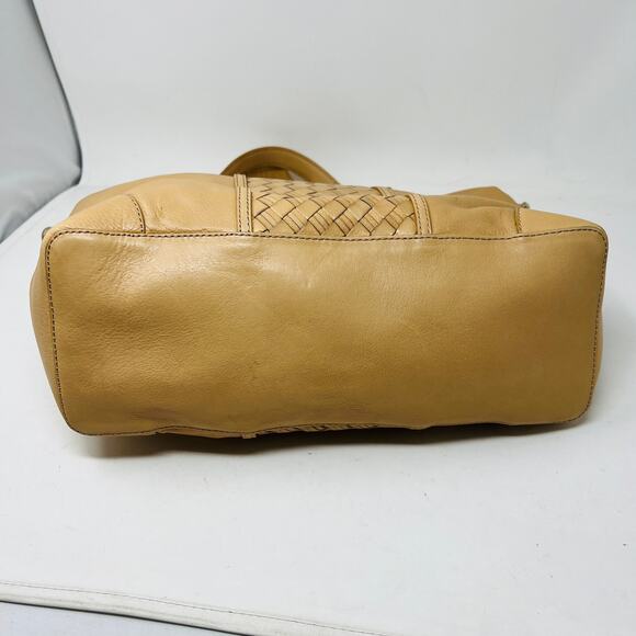 Cole Haan Smooth Leather Basket Weave Shoulder Bag Satchel Tan Gold - Picture 2 of 9